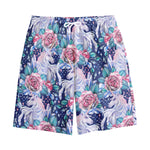 Blue Fairy Rose Unicorn Pattern Print Cotton Shorts