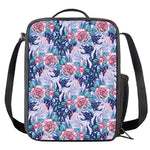 Blue Fairy Rose Unicorn Pattern Print Crossbody Lunch Bag