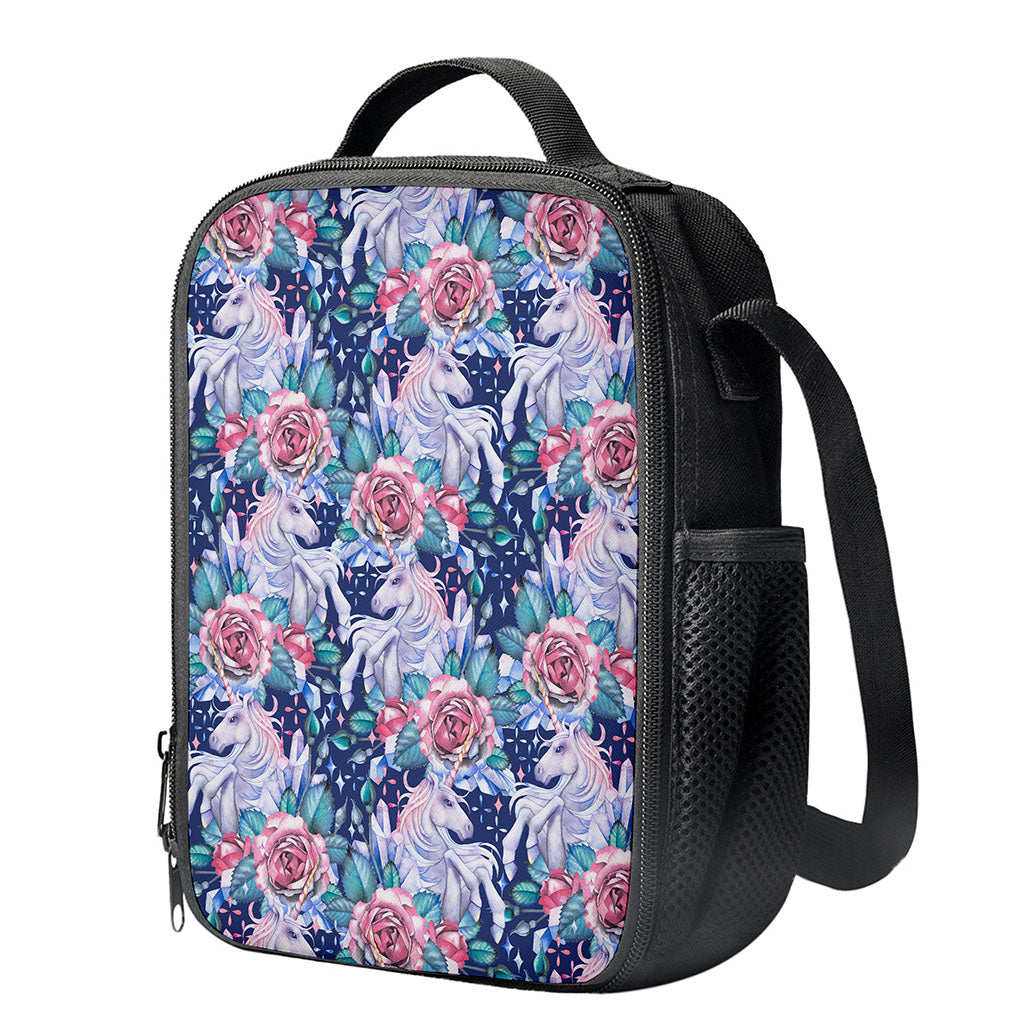 Blue Fairy Rose Unicorn Pattern Print Crossbody Lunch Bag
