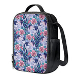 Blue Fairy Rose Unicorn Pattern Print Crossbody Lunch Bag