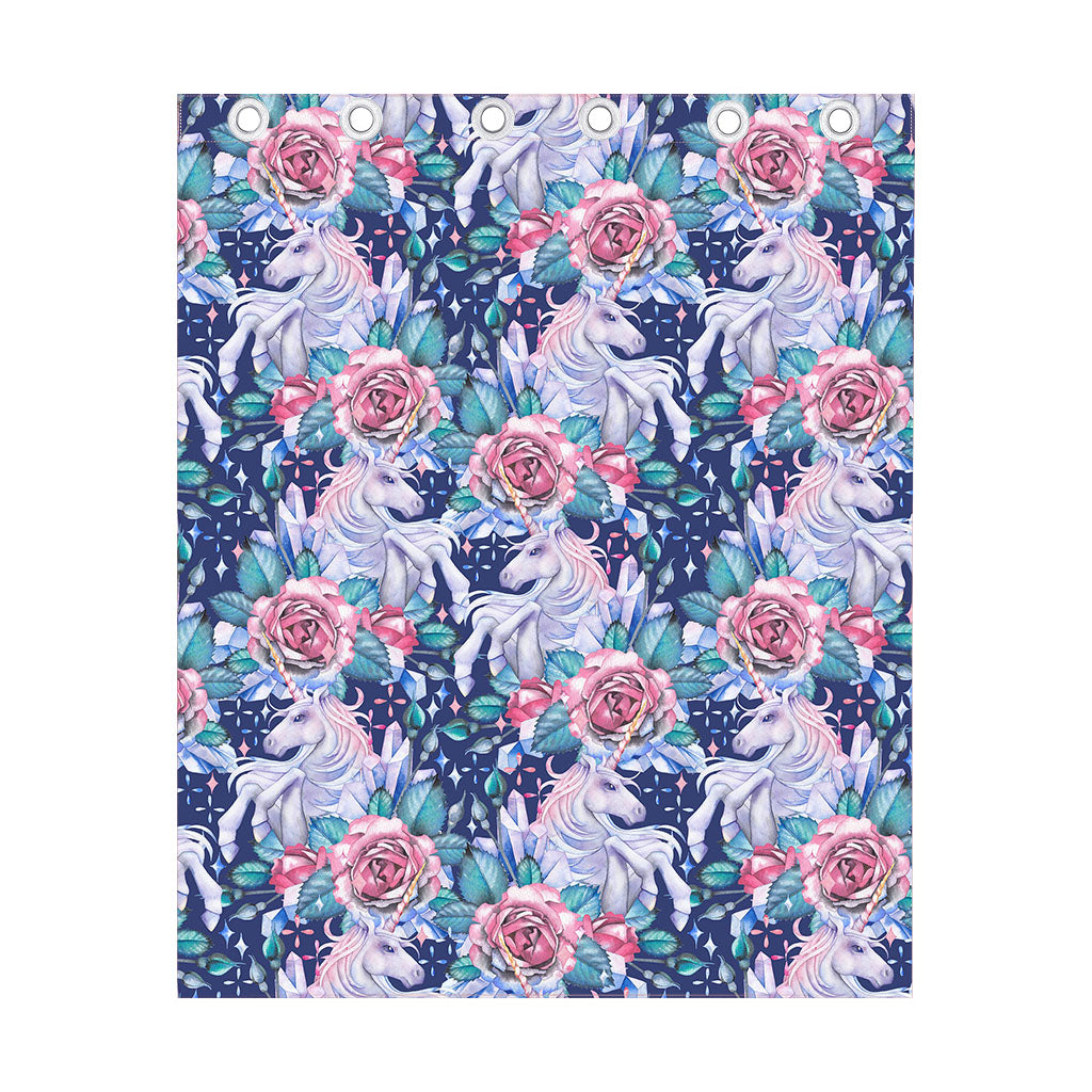 Blue Fairy Rose Unicorn Pattern Print Curtain