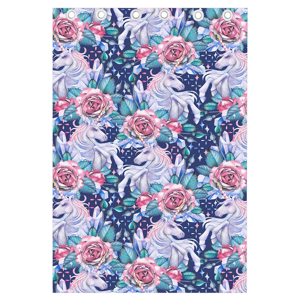 Blue Fairy Rose Unicorn Pattern Print Curtain