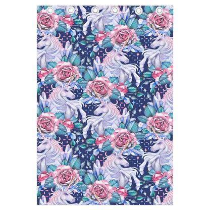 Blue Fairy Rose Unicorn Pattern Print Curtain