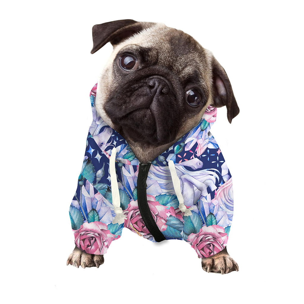 Blue Fairy Rose Unicorn Pattern Print Dog Zip Up Hoodie