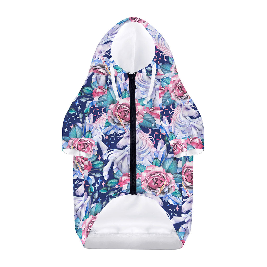 Blue Fairy Rose Unicorn Pattern Print Dog Zip Up Hoodie