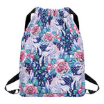 Blue Fairy Rose Unicorn Pattern Print Drawstring Backpack