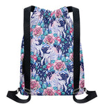 Blue Fairy Rose Unicorn Pattern Print Drawstring Backpack