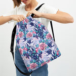 Blue Fairy Rose Unicorn Pattern Print Drawstring Backpack