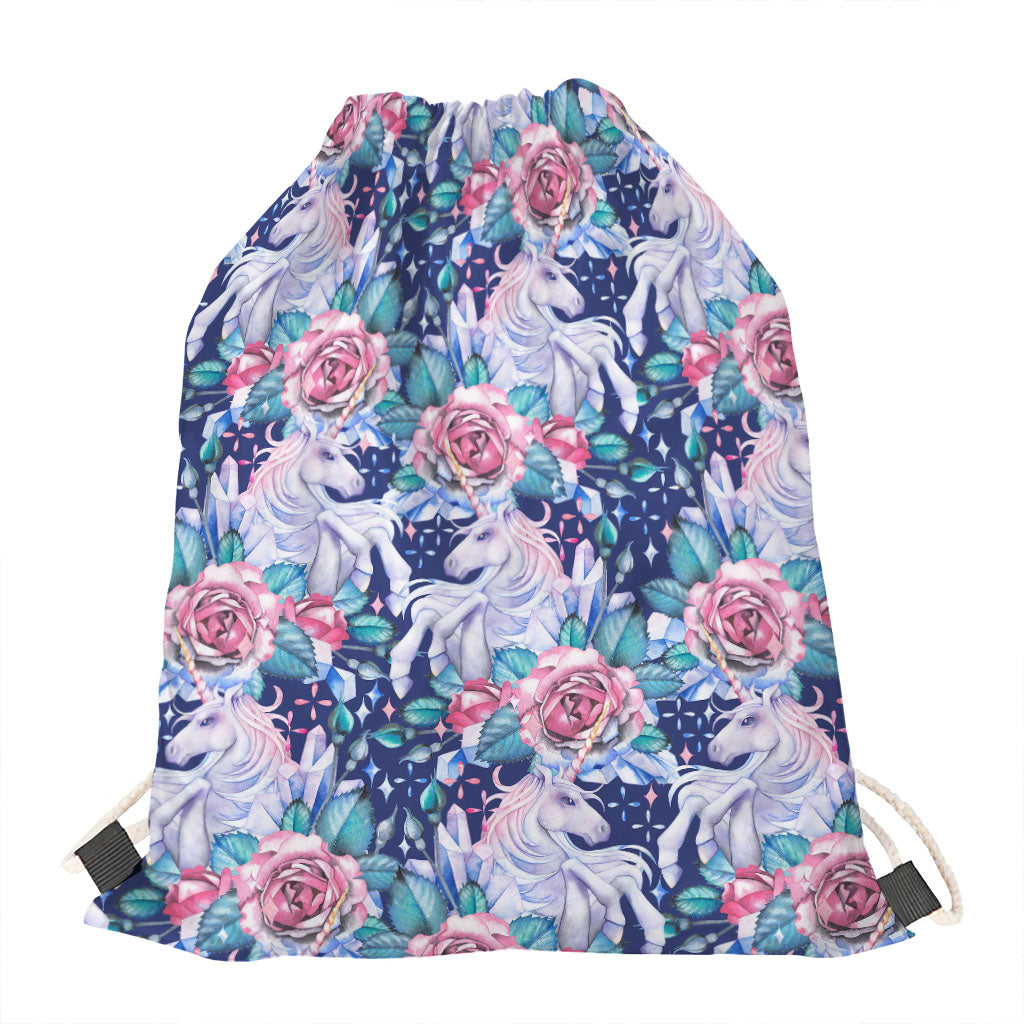 Blue Fairy Rose Unicorn Pattern Print Drawstring Bag