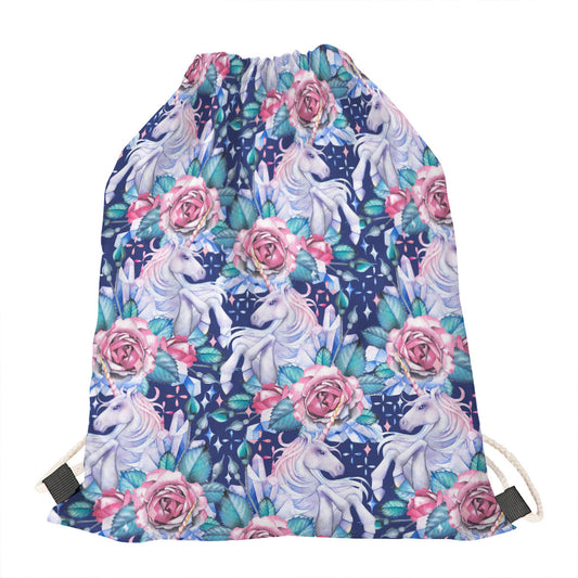 Blue Fairy Rose Unicorn Pattern Print Drawstring Bag