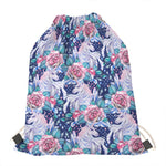 Blue Fairy Rose Unicorn Pattern Print Drawstring Bag