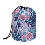 Blue Fairy Rose Unicorn Pattern Print Drawstring Makeup Bag