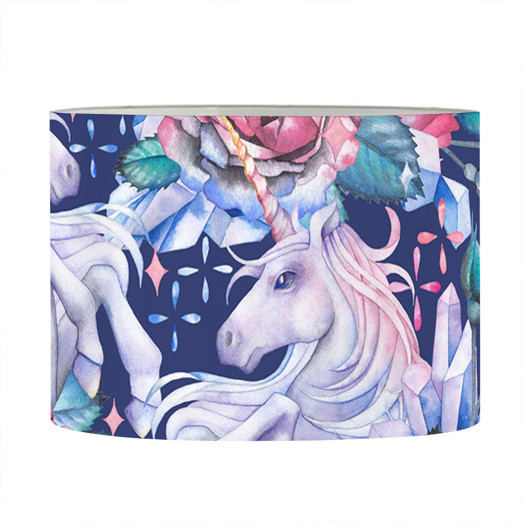 Blue Fairy Rose Unicorn Pattern Print Drum Lamp Shade
