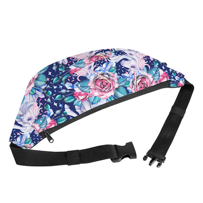Blue Fairy Rose Unicorn Pattern Print Fanny Pack