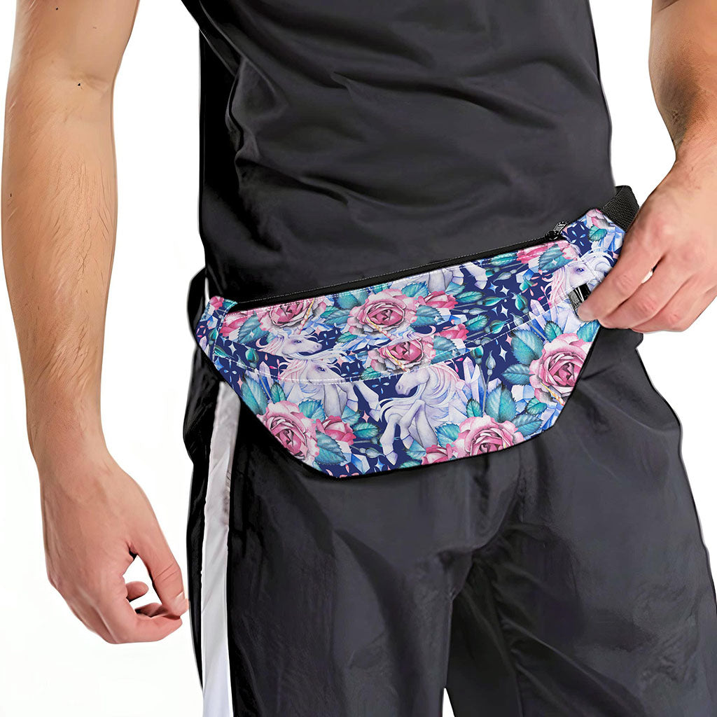 Blue Fairy Rose Unicorn Pattern Print Fanny Pack