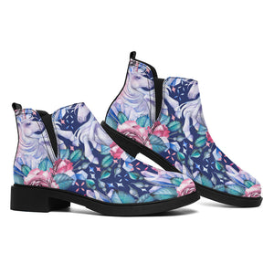 Blue Fairy Rose Unicorn Pattern Print Flat Ankle Boots