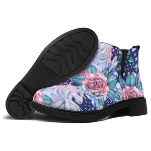 Blue Fairy Rose Unicorn Pattern Print Flat Ankle Boots