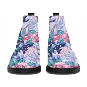 Blue Fairy Rose Unicorn Pattern Print Flat Ankle Boots