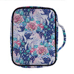 Blue Fairy Rose Unicorn Pattern Print Front Pocket Bible Bag