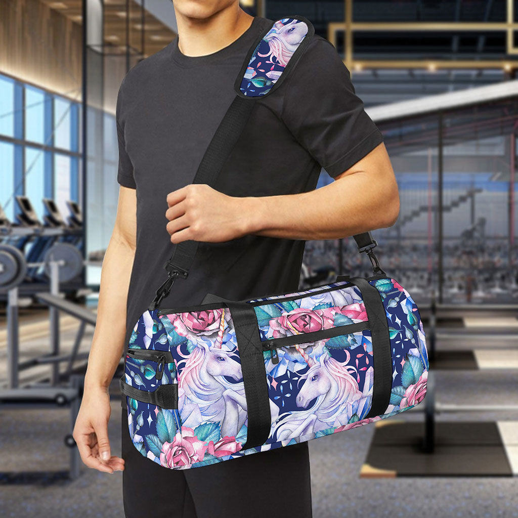 Blue Fairy Rose Unicorn Pattern Print Gym Bag