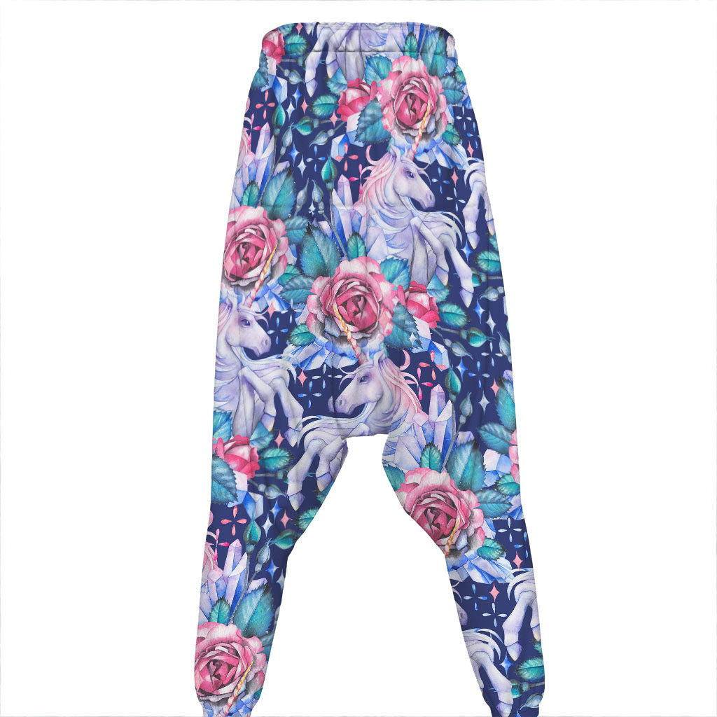 Blue Fairy Rose Unicorn Pattern Print Hammer Pants