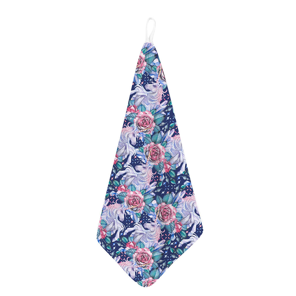Blue Fairy Rose Unicorn Pattern Print Hand Towel