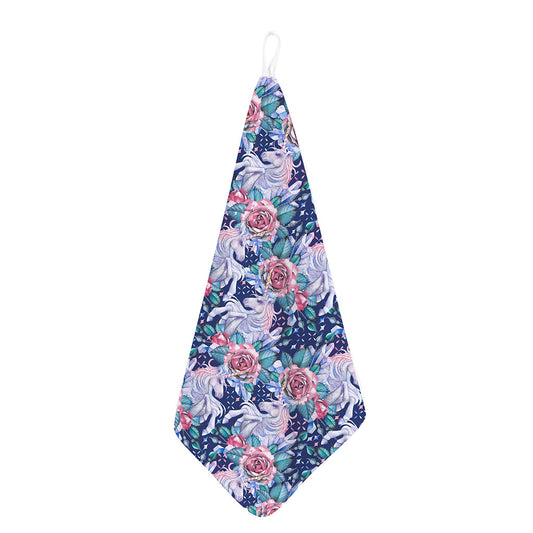 Blue Fairy Rose Unicorn Pattern Print Hand Towel