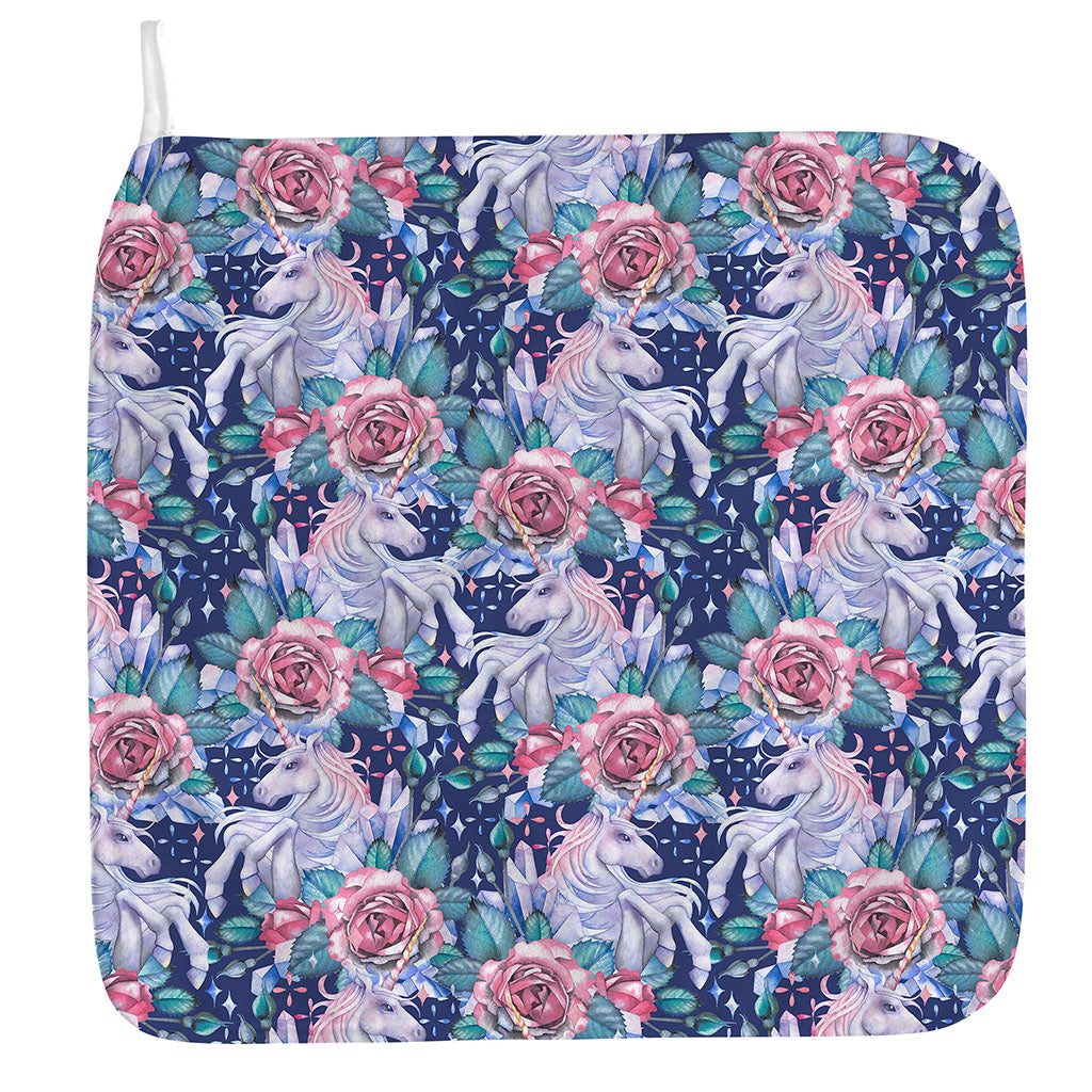 Blue Fairy Rose Unicorn Pattern Print Hand Towel