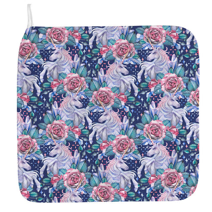 Blue Fairy Rose Unicorn Pattern Print Hand Towel