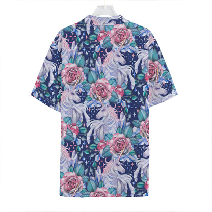 Blue Fairy Rose Unicorn Pattern Print Hawaiian Shirt