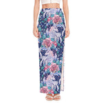 Blue Fairy Rose Unicorn Pattern Print High Slit Maxi Skirt