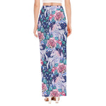 Blue Fairy Rose Unicorn Pattern Print High Slit Maxi Skirt
