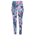 Blue Fairy Rose Unicorn Pattern Print High-Waisted Pocket Leggings