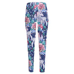 Blue Fairy Rose Unicorn Pattern Print High-Waisted Pocket Leggings