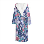 Blue Fairy Rose Unicorn Pattern Print Hooded Bathrobe