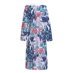 Blue Fairy Rose Unicorn Pattern Print Hooded Bathrobe