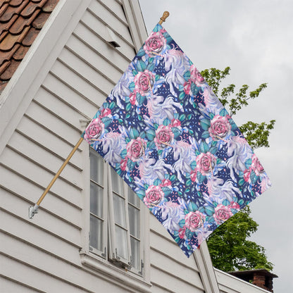 Blue Fairy Rose Unicorn Pattern Print House Flag