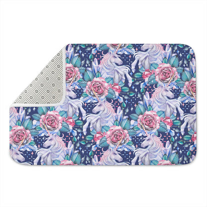 Blue Fairy Rose Unicorn Pattern Print Indoor Door Mat