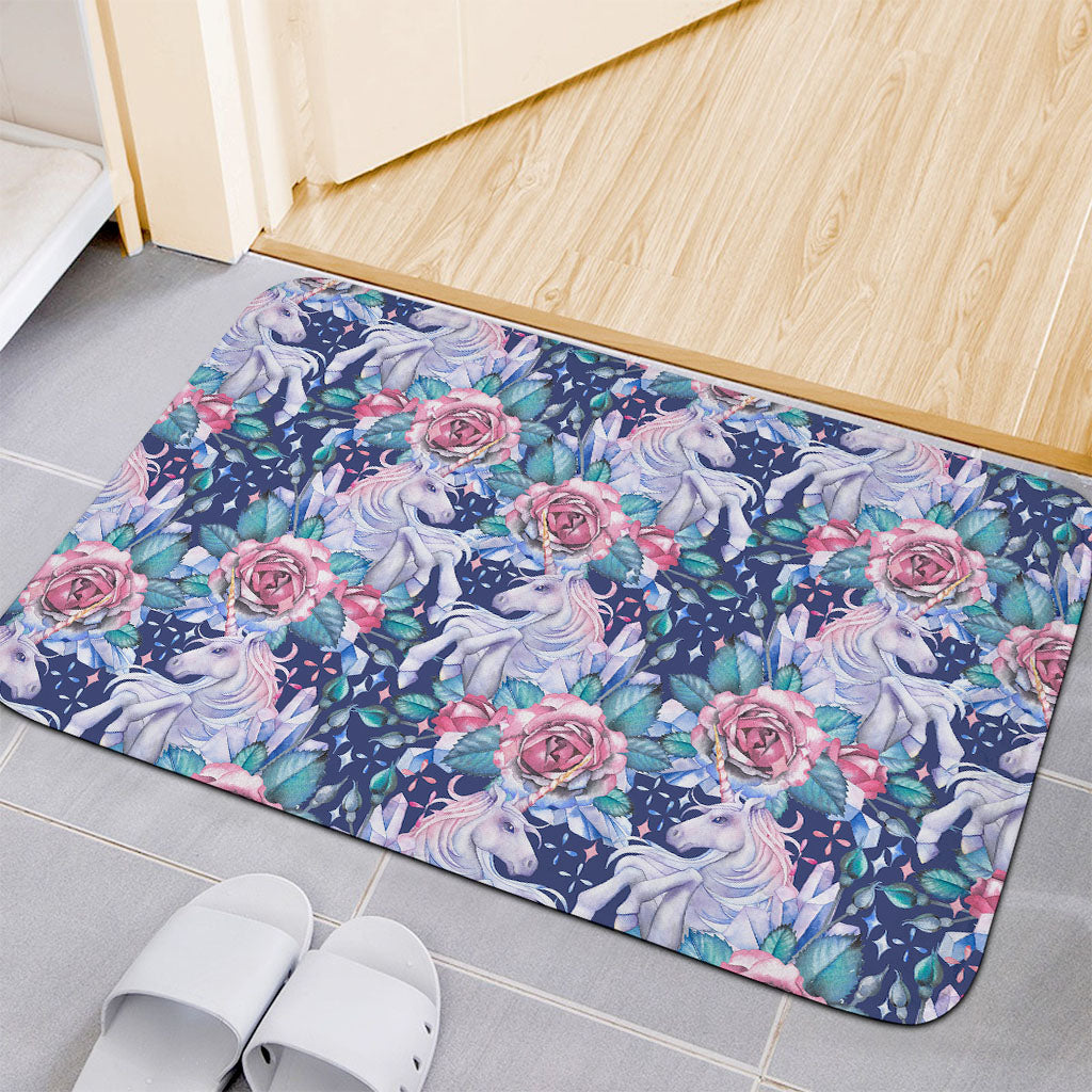Blue Fairy Rose Unicorn Pattern Print Indoor Door Mat
