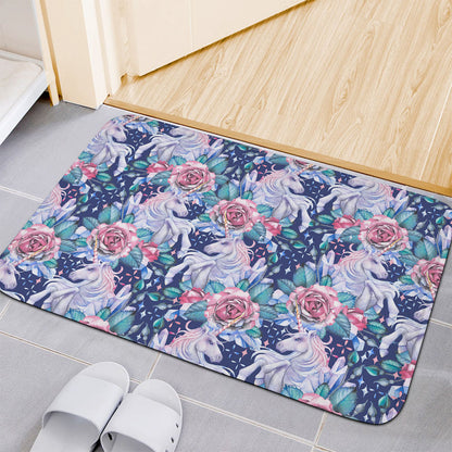 Blue Fairy Rose Unicorn Pattern Print Indoor Door Mat