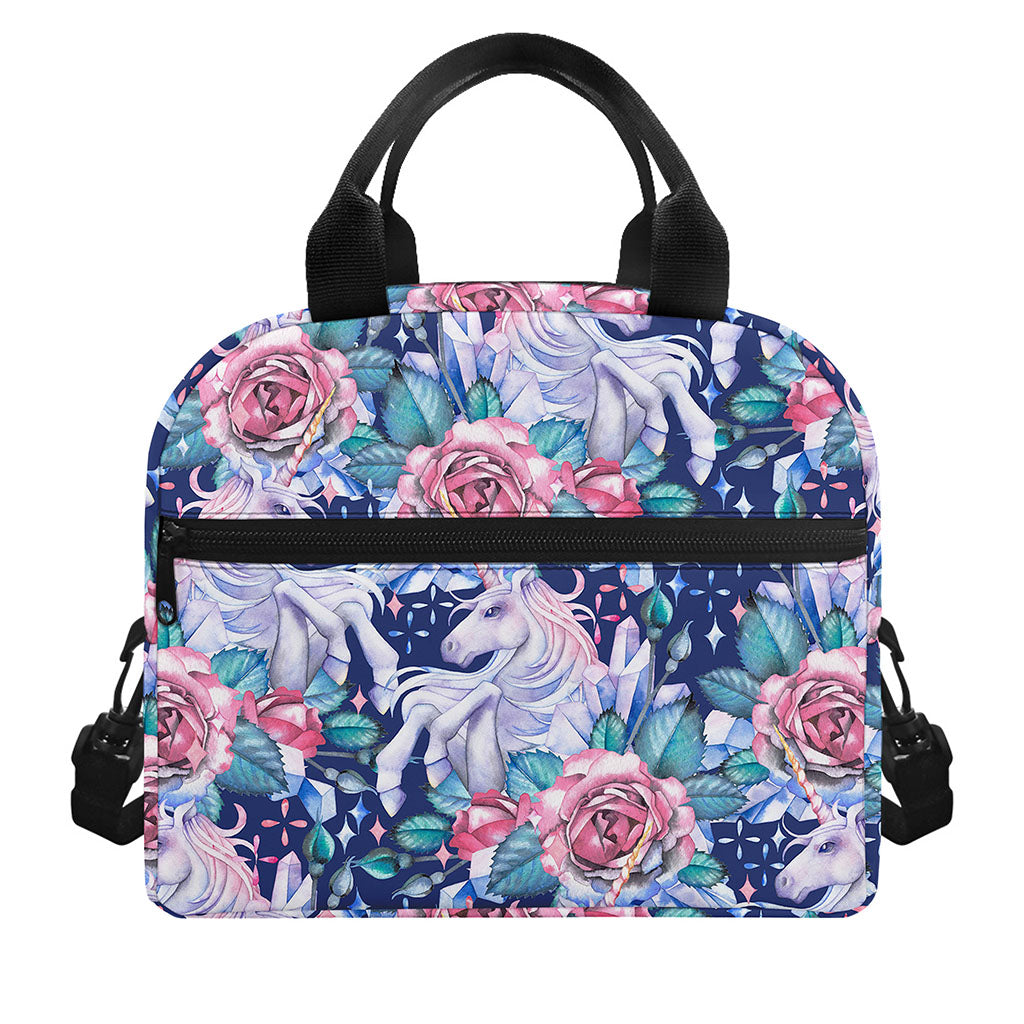 Blue Fairy Rose Unicorn Pattern Print Insulated Lunch Bag