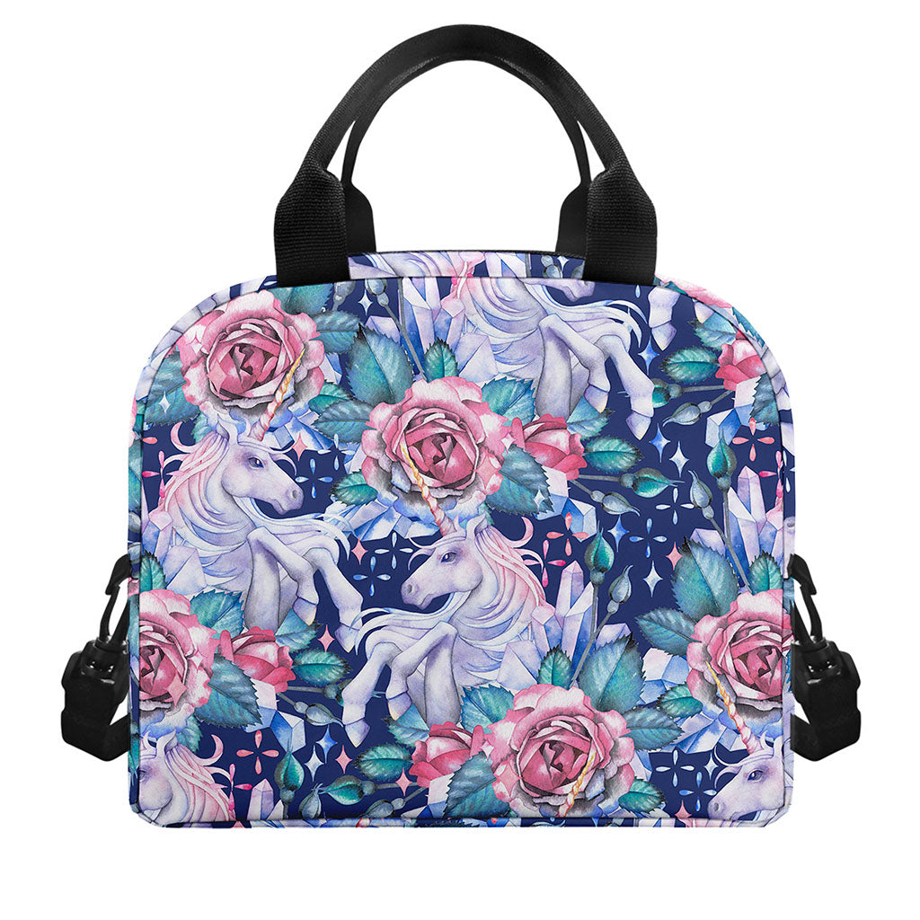Blue Fairy Rose Unicorn Pattern Print Insulated Lunch Bag
