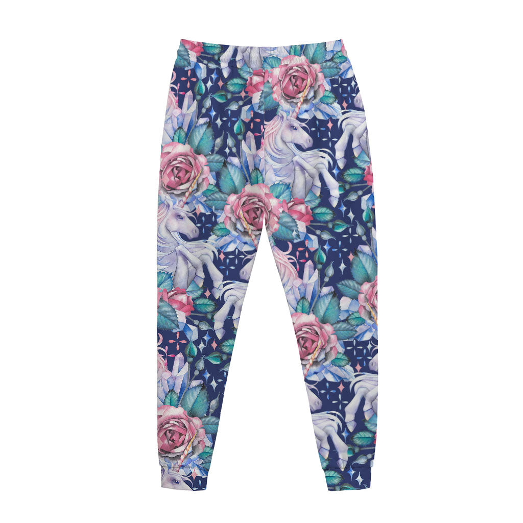 Blue Fairy Rose Unicorn Pattern Print Jogger Pants