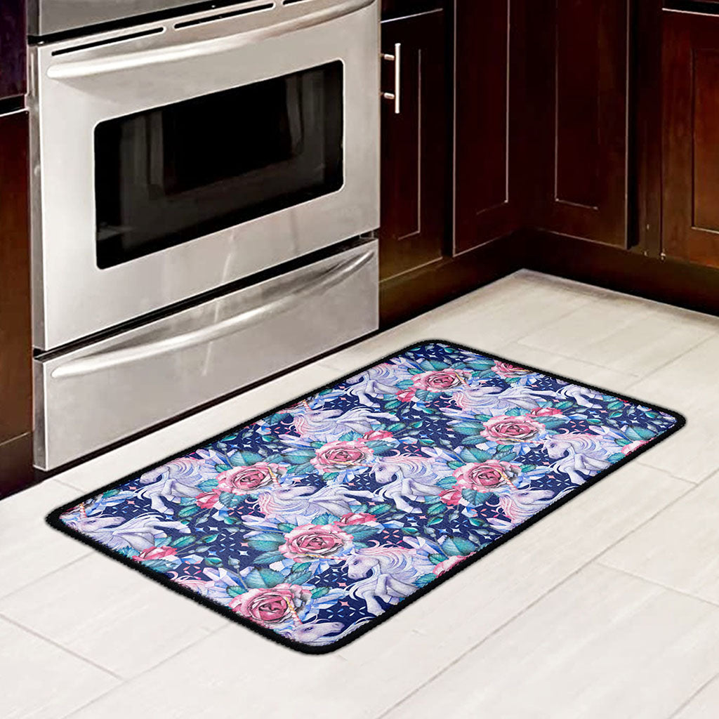 Blue Fairy Rose Unicorn Pattern Print Kitchen Mat