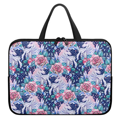 Blue Fairy Rose Unicorn Pattern Print Laptop Sleeve With Handle
