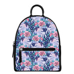 Blue Fairy Rose Unicorn Pattern Print Leather Backpack
