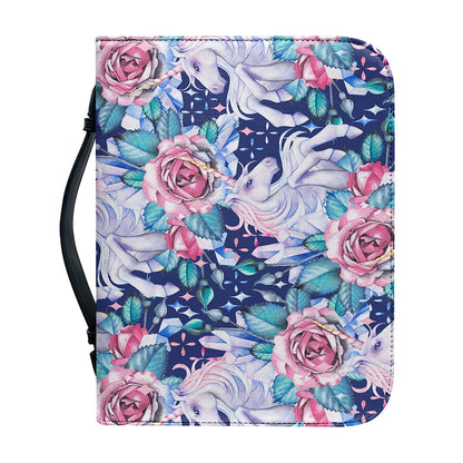 Blue Fairy Rose Unicorn Pattern Print Leather Bible Cover