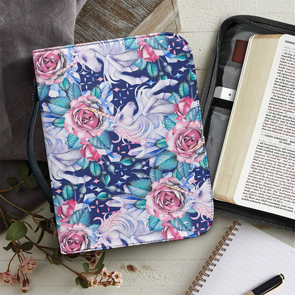 Blue Fairy Rose Unicorn Pattern Print Leather Bible Cover