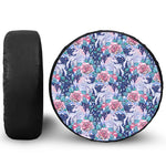 Blue Fairy Rose Unicorn Pattern Print Leather Spare Tire Cover