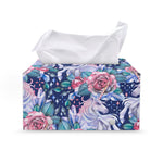 Blue Fairy Rose Unicorn Pattern Print Leather Tissue Box Cover
